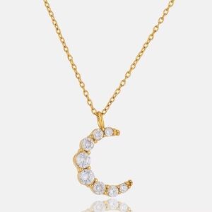 18K Gold Plated Cubic Zirconia Crescent Moon Pendant Necklace